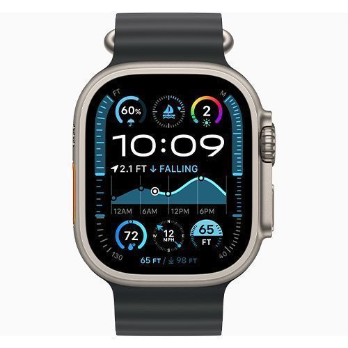 Apple Watch Series Ultra 2 49mm Natural Titanium Case with Black Ocean Band One Size